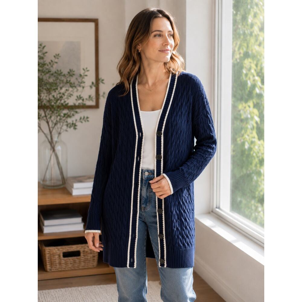 Old Navy XL Cable Knit Cardigan Navy Slouchy V Neck Button Front